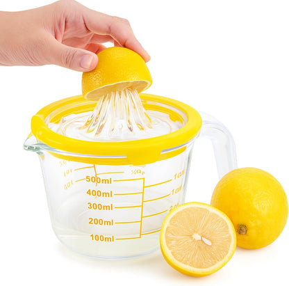 Cartman Glass Citrus Lemon Orange Juicer, Gray Manual Hand Squeezer, Glass Citrus Reamer, Lemon and Lime Manual Squeezer,Kitchen tool,Ounce Measuring Cup
