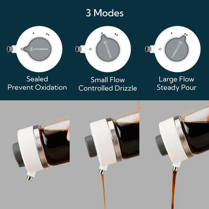 KITCHENDAO Precision Pour Glass Oil Dispenser with 3 Modes, Drip-free Spout, Two Adjustable Flowing Speed, 12 oz Vinegar Dispenser Bottle for Kitchen, Borosilicate Glass Olive Oil Bottle for Cooking
