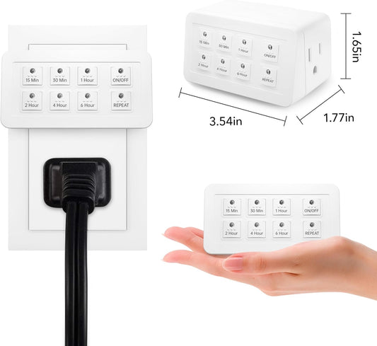 BN-LINK 12 Hour Indoor Mechanical Accurate Countdown Timer, 3-Prong Grounded Outlet, 15 Minute Increments, Energy Saving for Kitchen, Phone Charger, Lamps, Holiday Decoration 1875W, 1/2 HP, ETL Listed