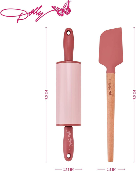 Dolly Parton Mini Spatula and Rolling Pin Set, 2 Piece, Blush