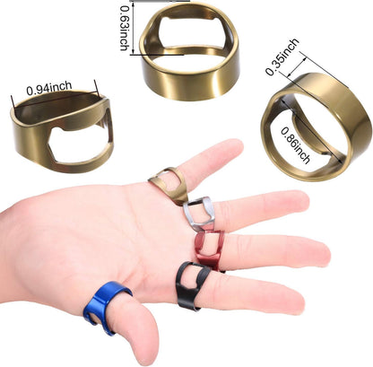 Boao 10 Pieces Bottle Opener Ring stainless Steel Beer Finger Bottle Opener Colorful for Party Present Supplies(Black,Silver,Red, Yellow, Blue)