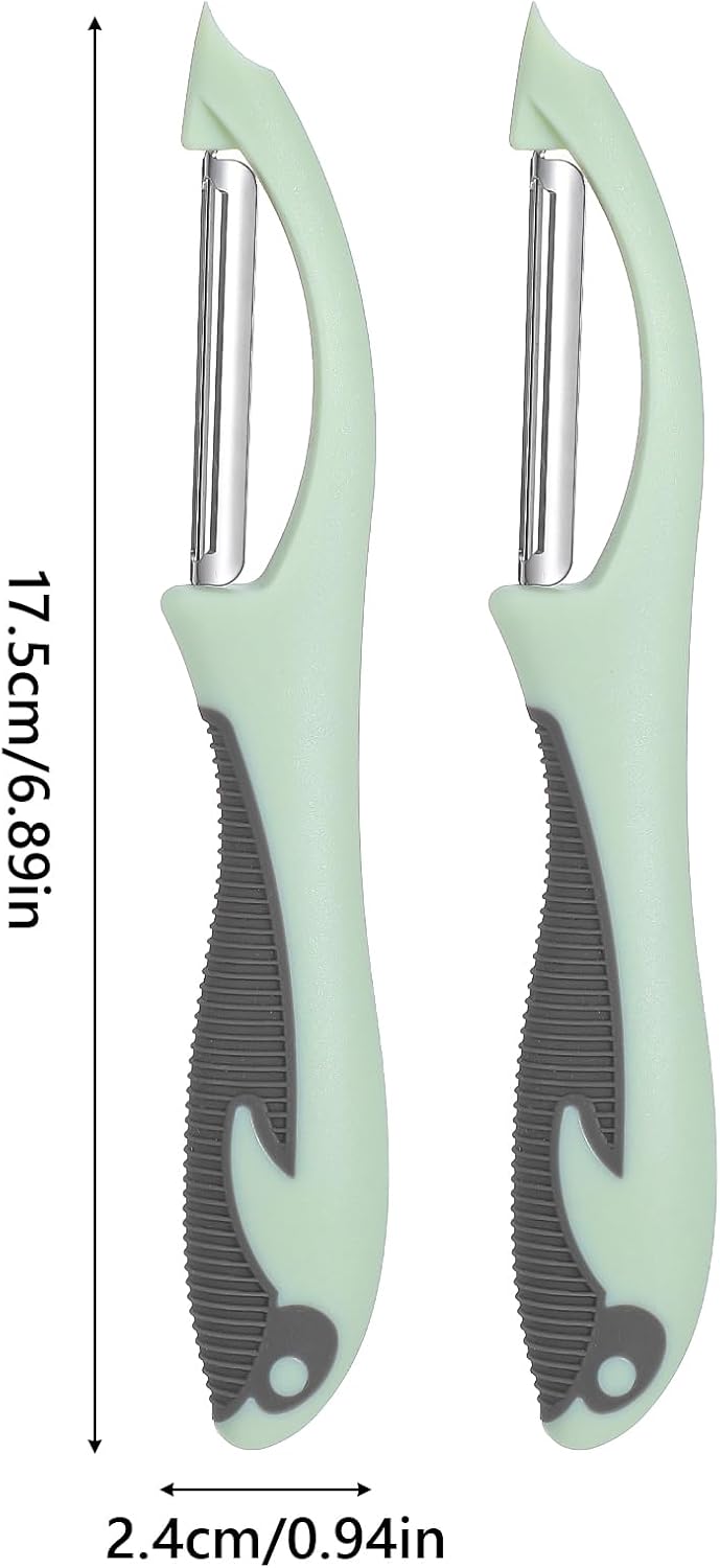 Mabor 2Pcs Stainless Steel Vegetable and Fruit Peeler, Swivel Straight Veggie Peelers for Kitchen Apple Carrot Cucumber Potato with Non-Slip Grip Handle, Green