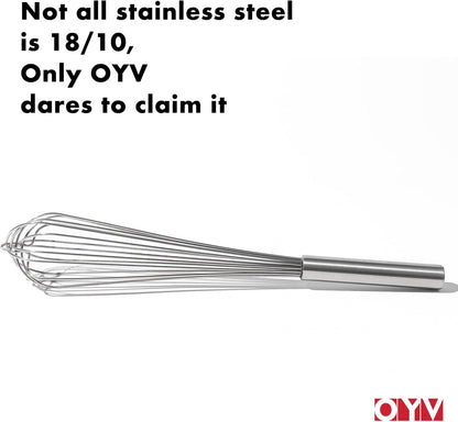 OYV 18/10 Stainless Steel Whisk, Ergonomic Handle, Dishwasher Safe Metal whisk, Professional Whisk for Kitchen Cooking, Perfect for Blending, Whisking, Baking, and Beating, 10-Inch Wire Wisk