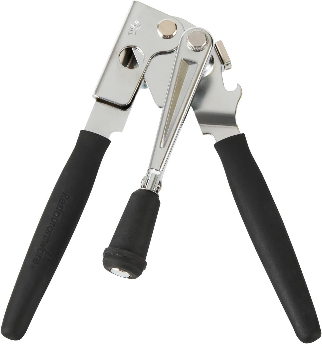 Restaurantware Stainless Steel Magnetic Manual Can Opener - German Standard Red Crank Can Opener with Magnet, Ergonomic Handles, Non-Slip - Heavy-Duty Hand Can Opener, Easy Turn, Sharp Blade