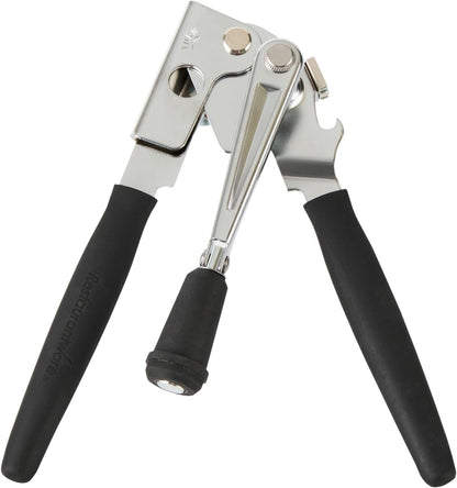 Restaurantware Stainless Steel Magnetic Manual Can Opener - German Standard Red Crank Can Opener with Magnet, Ergonomic Handles, Non-Slip - Heavy-Duty Hand Can Opener, Easy Turn, Sharp Blade