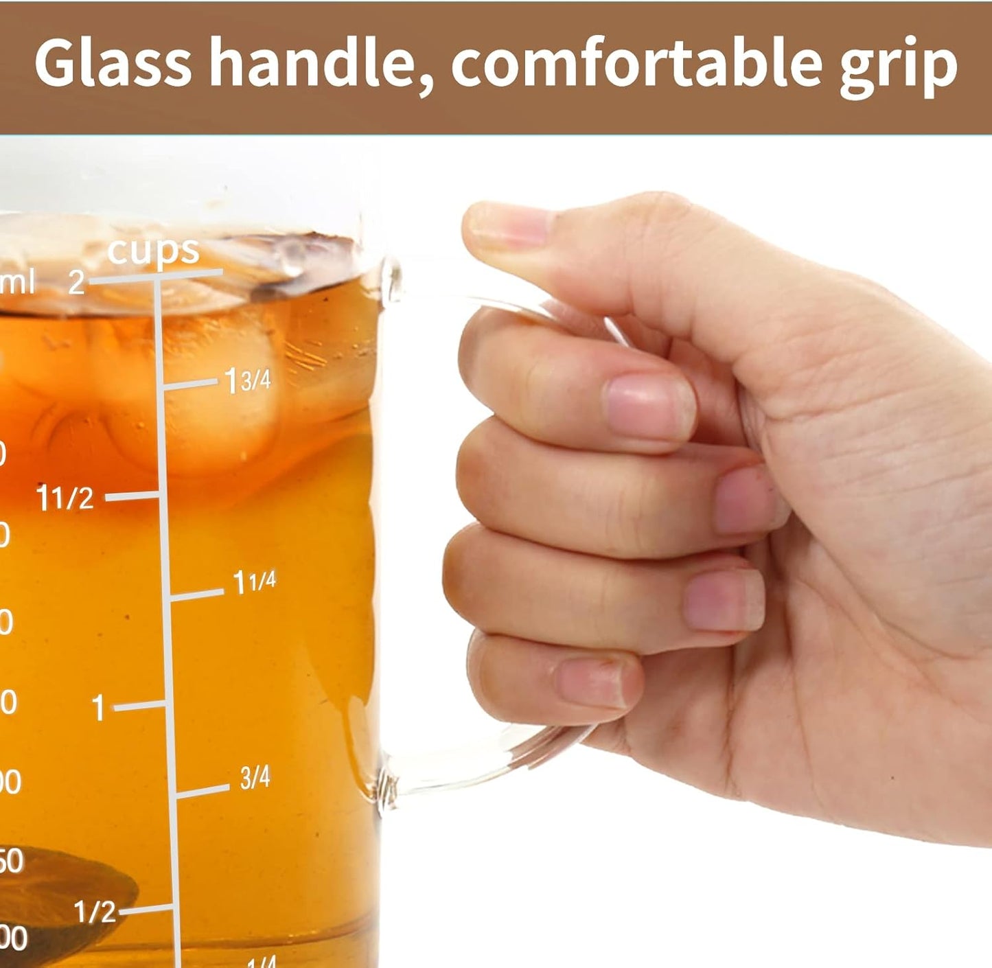 Newness 2-Cup Glass Measuring Cup For Baking and Cooking, (Upgraded, 3 Marking Including Cup/ML/Ounce Scale) Dishwasher, Freezer, Microwave, and Preheated Oven Safe, Essential Kitchen Tools