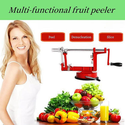 LUCKYLIGHT 3-in-1 Apple Spiralizer & Peeler – Stainless Steel Apple Slicer Corer with Adjustable Blade, Powerful Suction Base for Fruits & Vegetables (Red)