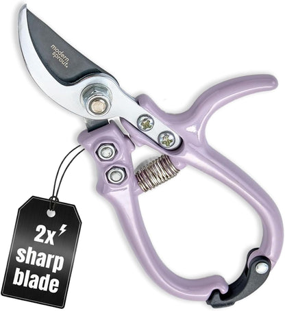 Modern Sprout Hand Pruners - Lightweight Pruning Shears W/Easy Lock- Gardening Scissors - Bypass Sharp Carbon Steel Blade - Rust Resistant - Garden Tools - Reusable Holster - Sage