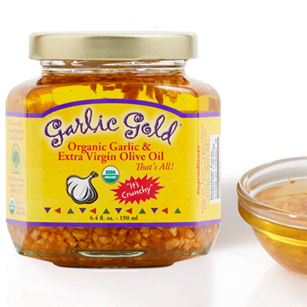 Garlic Gold Toasted Granules in Extra Virgin Olive Oil, USDA Organic Certified Minced Garlic, Sodium Free, Non GMO & Vegan, Keto & Paleo Friendly (6.4 Oz, 2 Pack)
