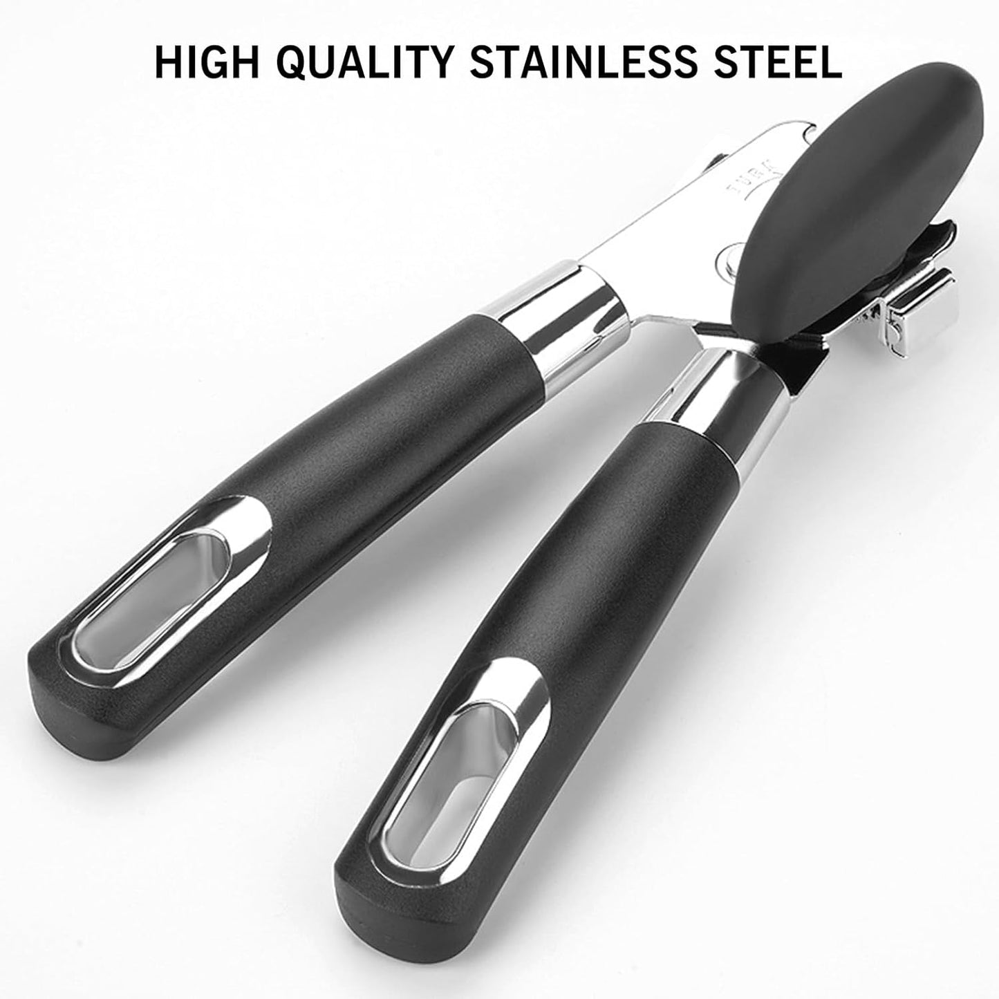 NileHome Can Opener, Stainless Steel Smooth Edge Manual Can Opener Classic Multifunction Can Opener Heavy Duty Kitchen Tool with Bottle Opener, Black&White