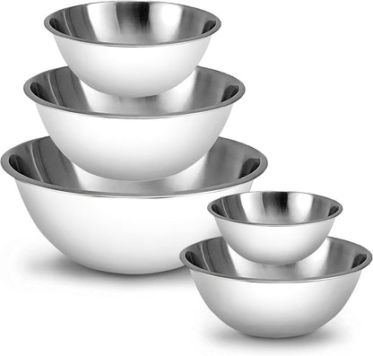 WHYSKO Meal Prep Stainless Steel Mixing Bowl (5-Piece Set) Home, Refrigerator, and Kitchen Food Storage Organizers | Ecofriendly, Heavy Duty, No Lids