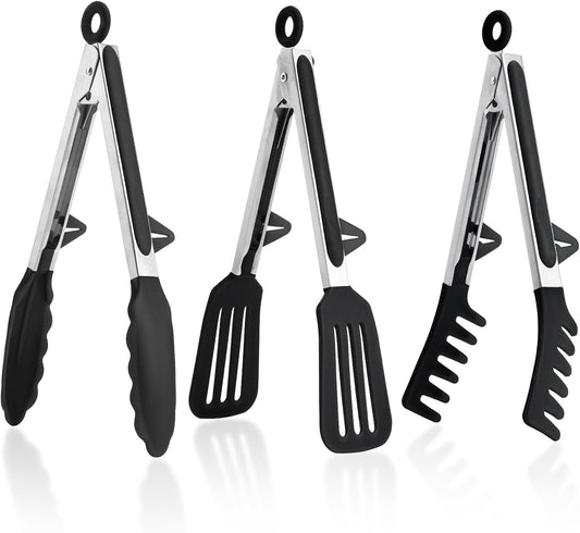 Kitchen Tongs,Set Of 3 Tongs with Silicone Tip for Cooking 9/12 Inch Stainless Steel Kitchen Tong for Meat,Food Grill,Salad,BBQ,Frying,Serving,Dishwasher (white, 12inch)