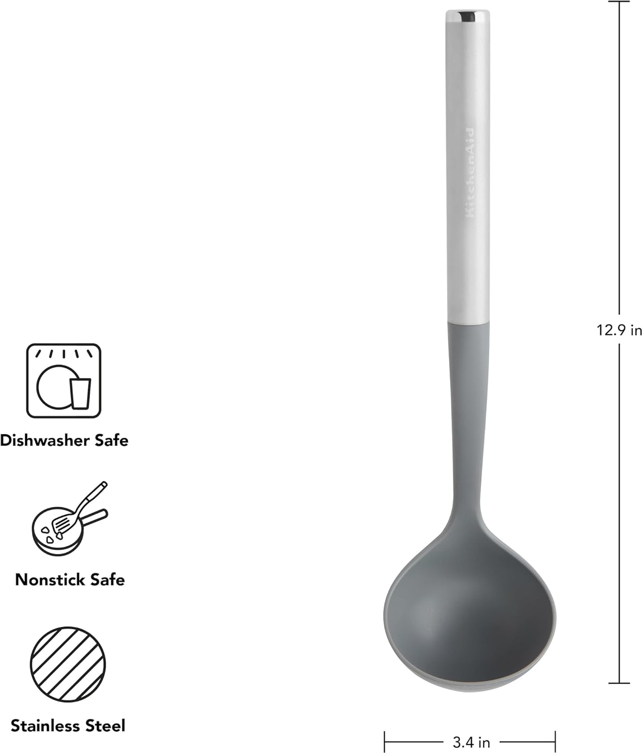 KitchenAid Spoon Spatula with Curved Edges and Stainless Steel Handle, Nonstick Safe, Durable, Dishwasher Safe