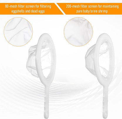 2 PCS Baby Brine Shrimp Net Sieve, 80 Mesh 200 Mesh Kit, Small Fish Aquarium Net for Brine Shrimp Eggs Hatchery, Fry Eggs for Hatching Baby Fish Separator