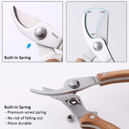 BUGUI Garden Shears Set of 2, Includes 1 Bypass Pruning Shears and 1 Straight Blade Garden Scissors, Sharp, Lightweight