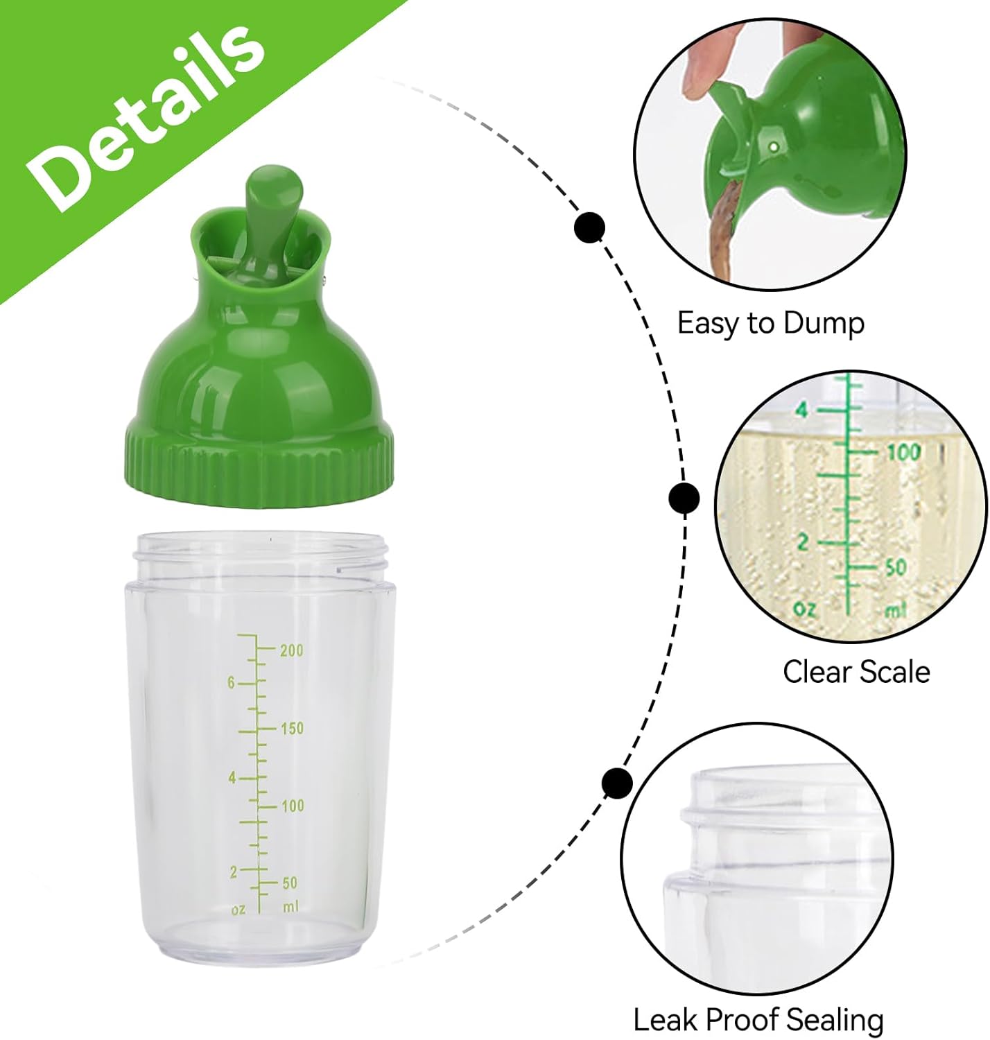 HERCHR Salad Dressing Shaker, Salad Dressing Shaker Container with Pour Spout for Making, Mixing, Sauces, Dripless Pour, Soft Grip 200ml(Black)