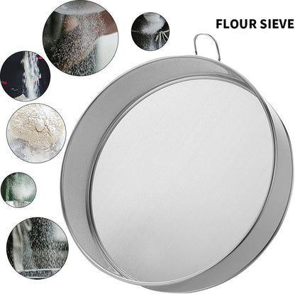 Flour Sifter, Stainless Steel Flour Sieve, 8 Inch 80 Mesh Fine Mesh Strainer, Round Sifter for Baking Cake Breads (Silver)