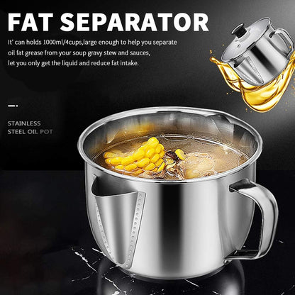 Fat Separator Cup for Gravy. 4-Cup Gravy Separator for Cooking Turkey Meat Beef Chicken. Stainless Steel Oil Strainer Kitchen Gadgets Grease Skimmer to Clarified Butter