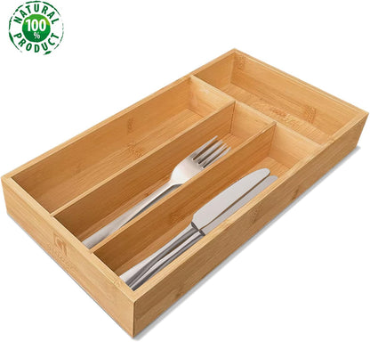 guiogc Bamboo Silverware Drawer Organizer, Kitchen Small Silverware Organizer, Utensil Tray Holder, Cutlery Tray for Spoons, Forks, Knives, Suitable for a family of 2-4