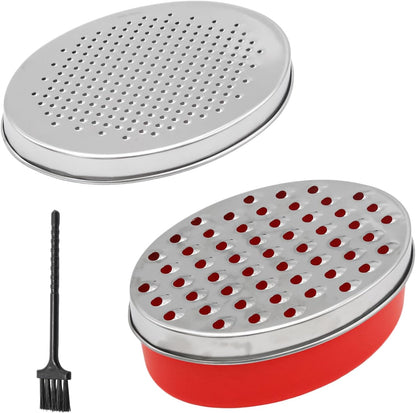 Stainless Steel Cheese Grater with Airtight Storage Container Vegetable Slicer Potato Shredder Box Grater for Kitchen Tool for Cheeses Carrots Ginger, with a Brush, Red