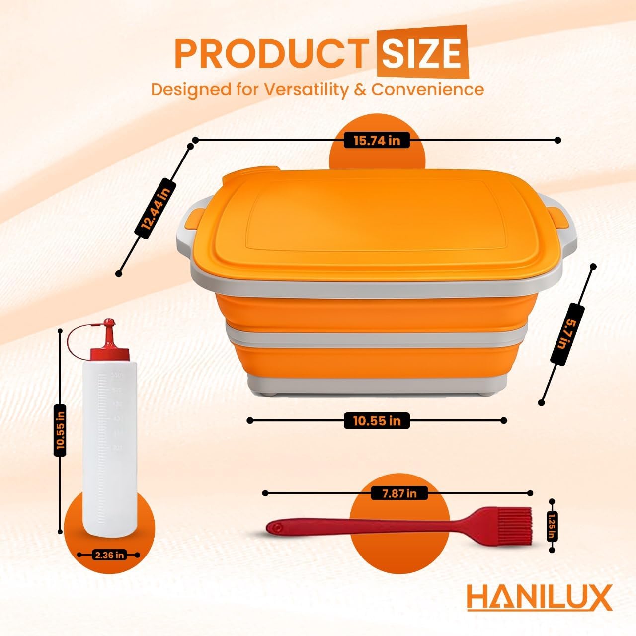 Collapsible BBQ Prep Tub, Meal Prep, Marinating Food Container, W/Cutting Board, Multi-Function Grill Caddy W/Colander & Lid, 8L Tub With/2 Squeeze Bottles1 Silicone Brush for Picnic- Camping-