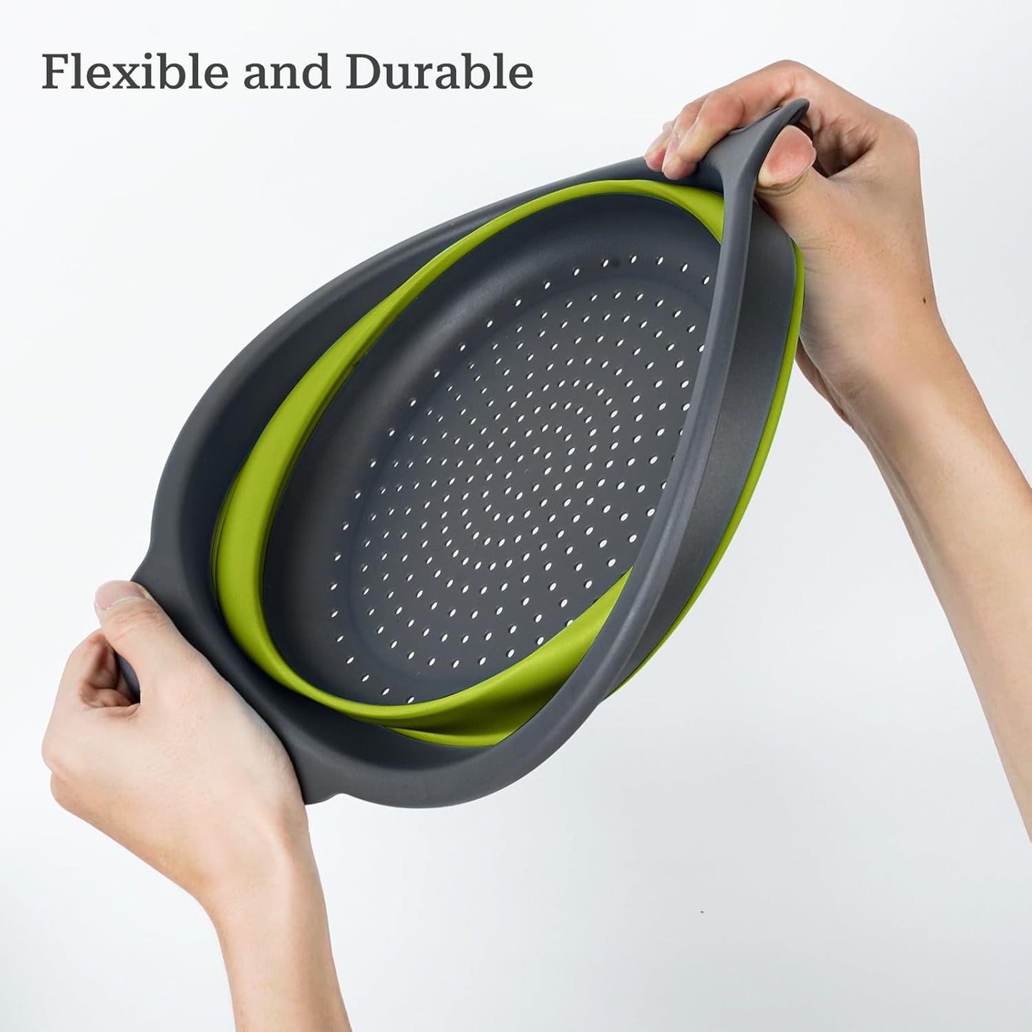 Collapsible Colander 3-Pack Set Space-Saving Foldable Kitchen Strainer with Non-Slip Base Durable Thickened PP+TPE Collapsible Strainers for Pasta, Vegetables, Fruits (Gray-White)
