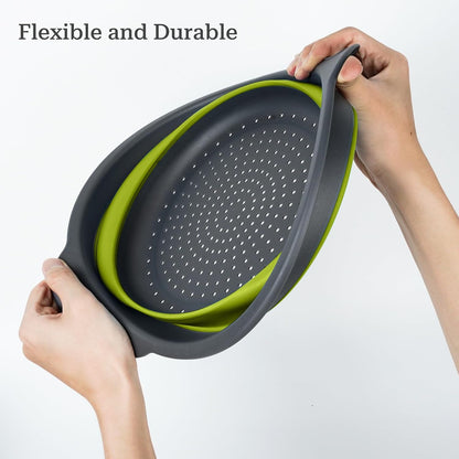Collapsible Colander 3-Pack Set Space-Saving Foldable Kitchen Strainer with Non-Slip Base Durable Thickened PP+TPE Collapsible Strainers for Pasta, Vegetables, Fruits (Gray-White)