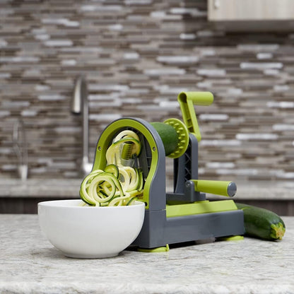 Home Basics 4 Function Tabletop Spiralizer, Green | 4 Razor Sharp Blades | Safety Guards Protect While Using | Durable | Easy to Clean | Great for Vegetables & Fruit | Healthy Way to Prepare Meals