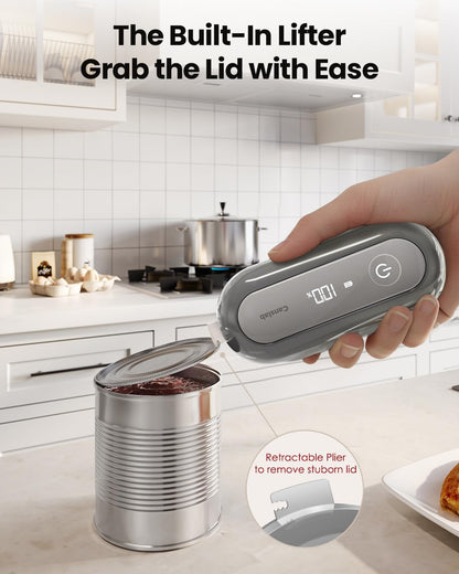 Canslab RETRO Electric Can Opener, Auto-Stop One-Touch Operation, USB Rechargeable with LED Battery Track, Side Cut Smooth Edge Can Opener for Seniors with Arthritis, Wall-Mountable Small Size, Black