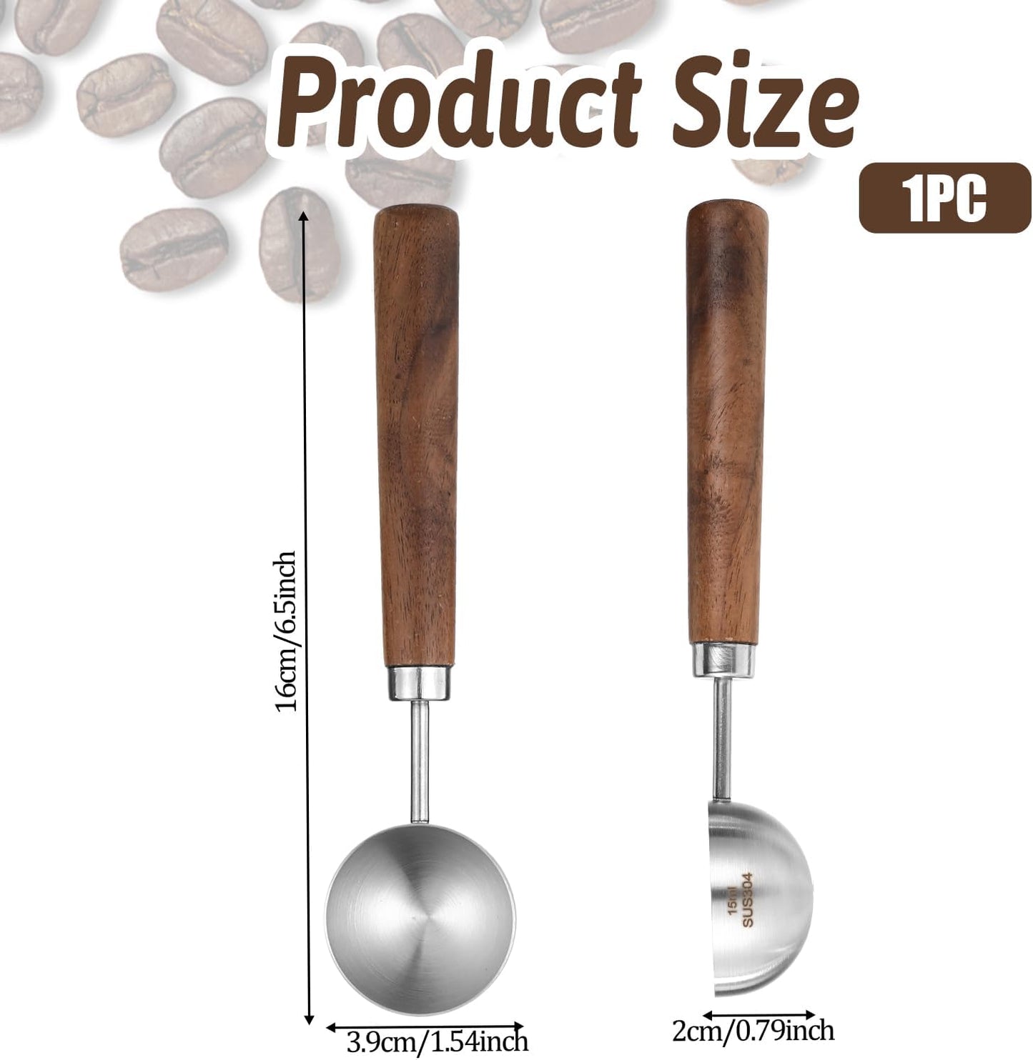 Vintage Coffee Measuring Spoon, Stainless Steel Coffee Scoop with Walnut Handle, 1 Tablespoon 15ml for Ground CoffeeBeans, Tea, and More