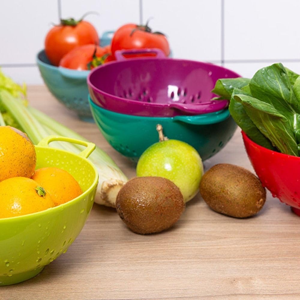 Heavy Duty 6 Inch Food Colander,Large Capacity Vegetable Strainer with Double Handles,Plastic Multipurpose Fruit Draining Basket for Kitchen(Purple)