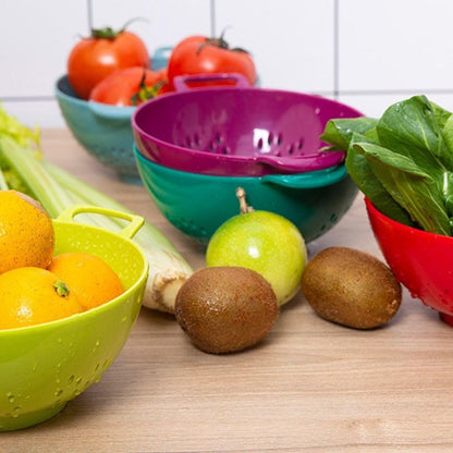 Heavy Duty 6 Inch Food Colander,Large Capacity Vegetable Strainer with Double Handles,Plastic Multipurpose Fruit Draining Basket for Kitchen(Purple)