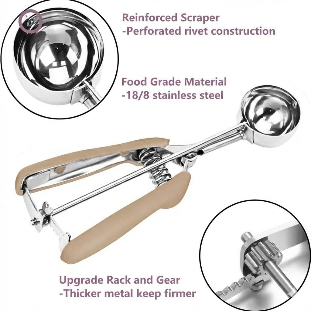 Ice Cream Scoop, 18/8 Stainless Steel Cookie Scoop, Cookie Scoops for Baking, 2 Tbsp/ 30 ml/ 1 oz Cookie Dough Scoop, Ice Cream Scooper with Trigger Release, Cookie Scooper for Baking
