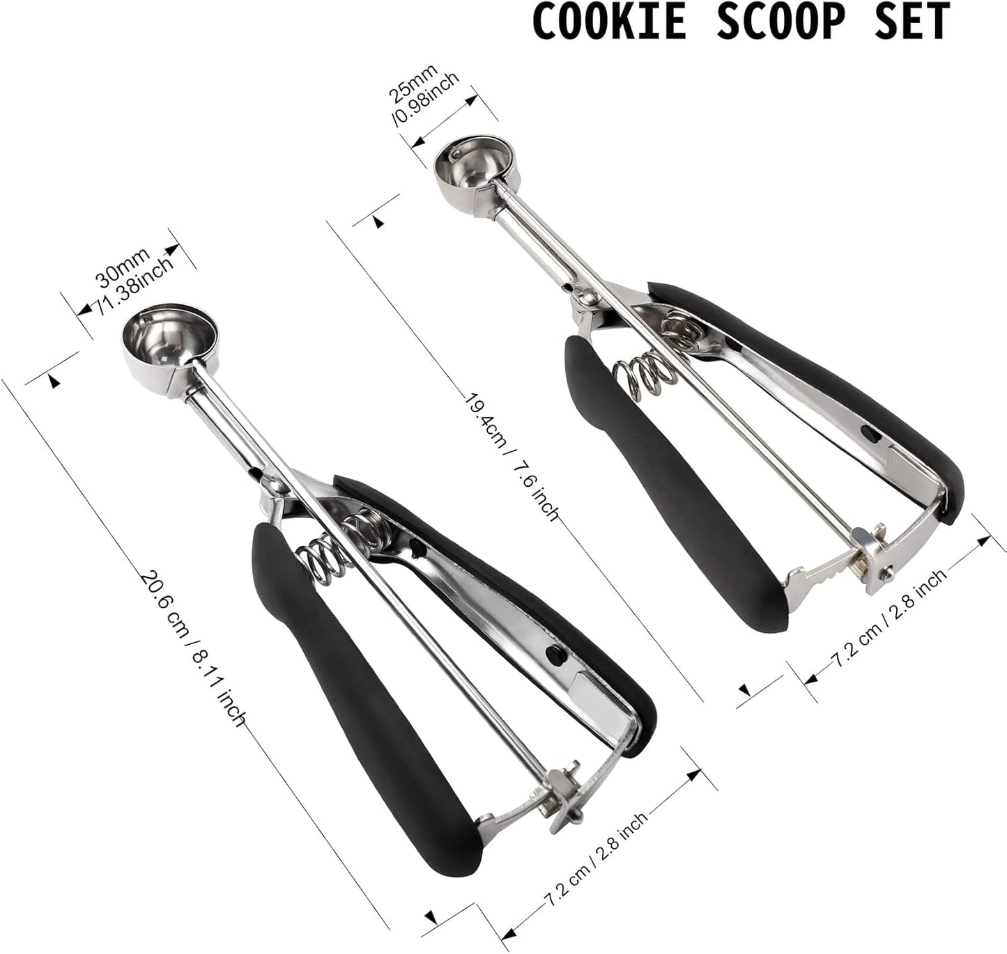 Cookie Scoop Set 1 Tablespoon, Size #60 Cookie Dough Scooper for Baking, 15 ml/0.5 oz Ice Cream Scoop, Acrylic Scoop, Comfortable Grip