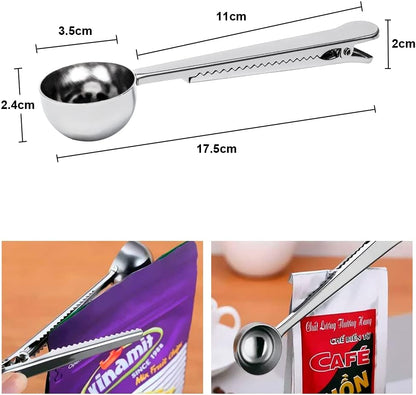 Coffee Scoop Clip Stainless Steel Tablespoon Coffee Spoon With long handle Multifunction Sealing Bag Clip For Tea, Coffee, Protein Powder, Instant Drinks, Kitchen Tools