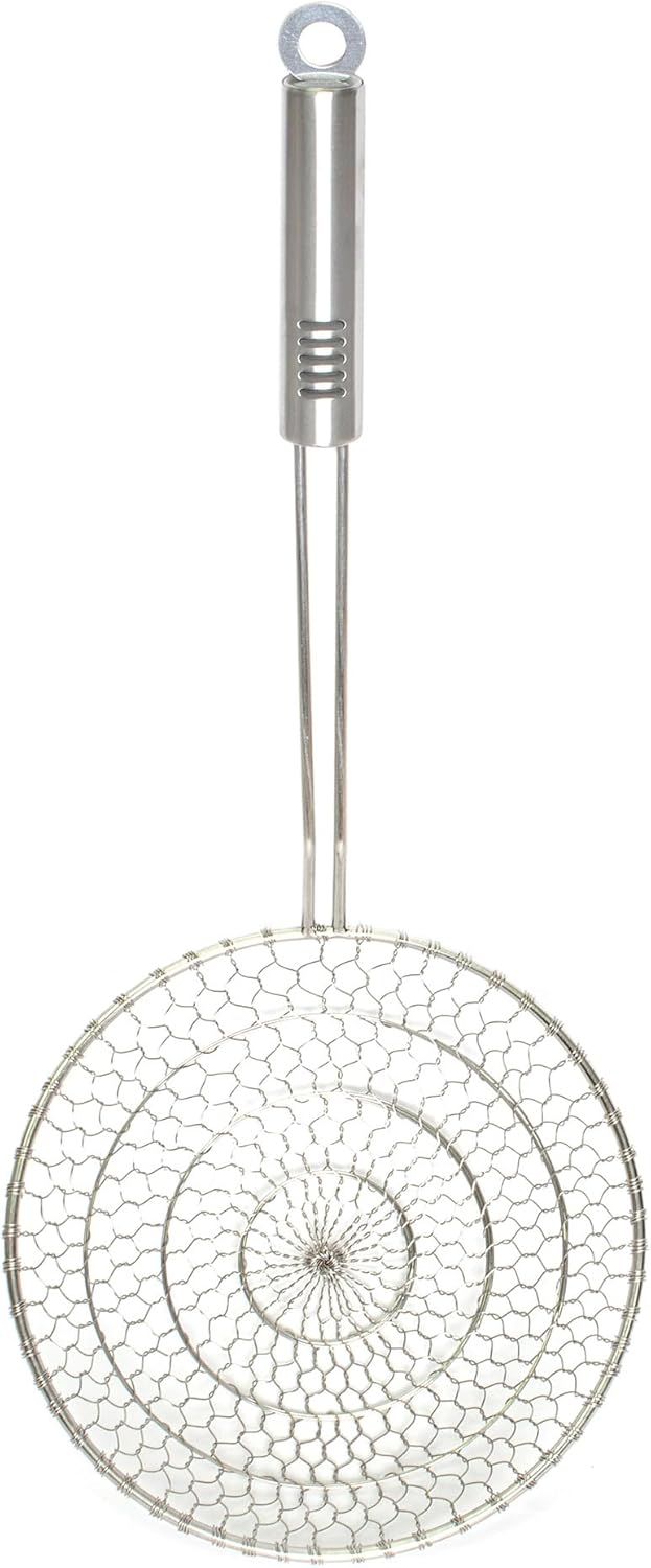 Helen's Asian Kitchen Spider Strainer, 5-Inch Stainless Steel Mesh Basket With Bamboo Handle, For Noodles, Dumplings, Wontons, Deep Frying, And Draining Tasks