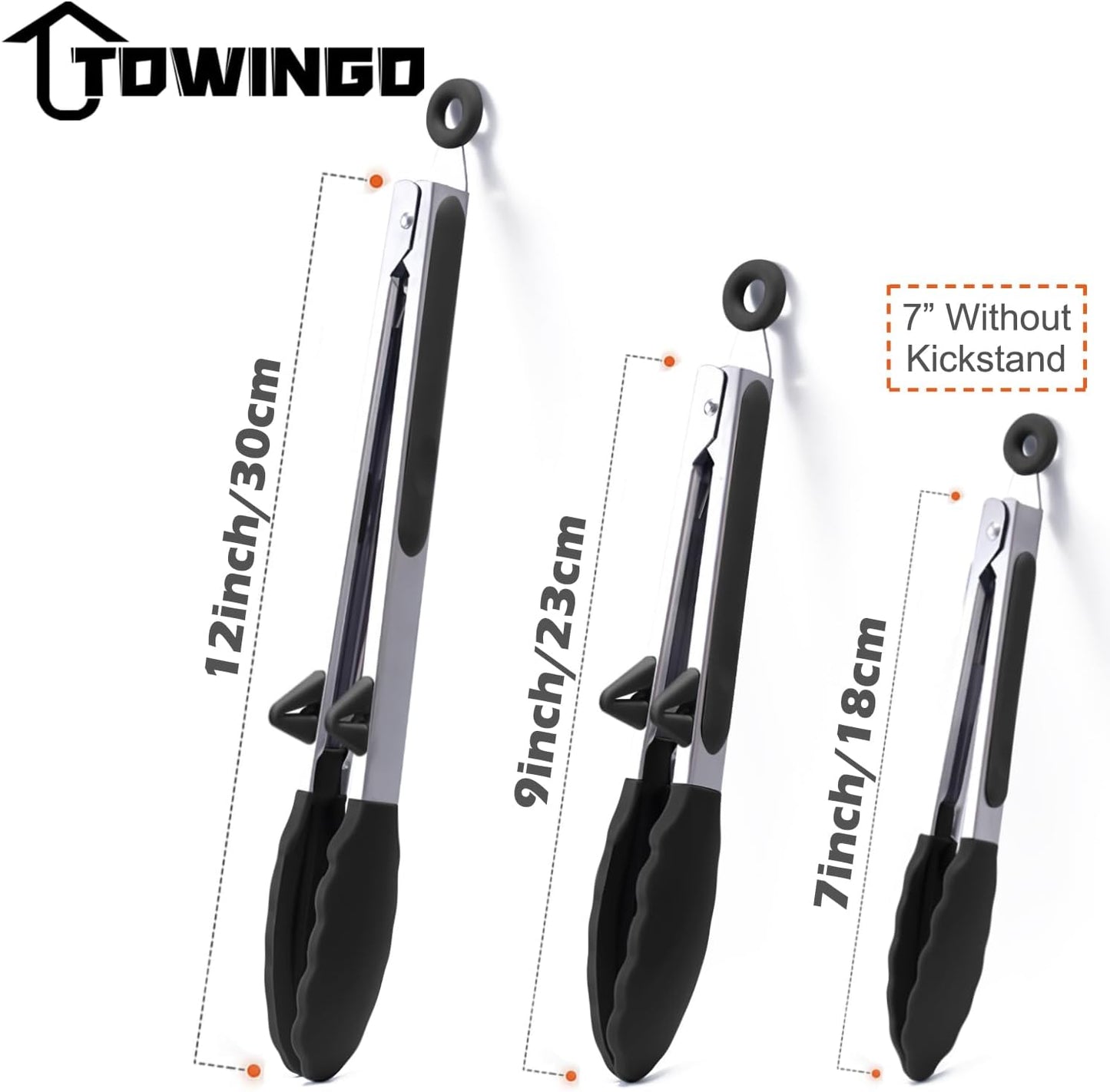 Silicone Kitchen Tongs, 3Pcs Tongs for Cooking with Silicone Tips, Food Grade Small Tongs, Mini Serving Tongs for BBQ Salad, Green, 7"+9"+12"