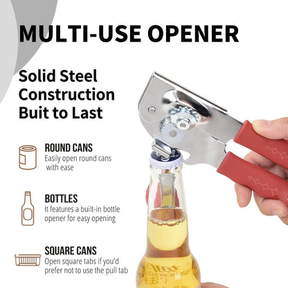 Manual Can Opener with Magnet, Heavy Duty Hand Can and Bottle Opener with Stainless Steel Blade and Rubber Grip, Smooth Cutting Hand Can Openers for Senior, Magnetic Lid Remover Kitchen Tool (Black)
