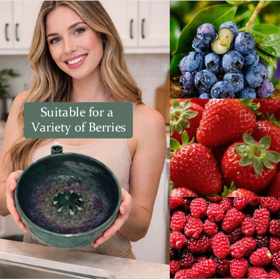 The Original Artisan Swirling Berry Bowl, Self Rinsing Berry Bowl with Drain Holes, Vortex Fruit Washing Design, Automatic Rotating Strainer Basket for Berries Vegetables Serving (1PCS*B)