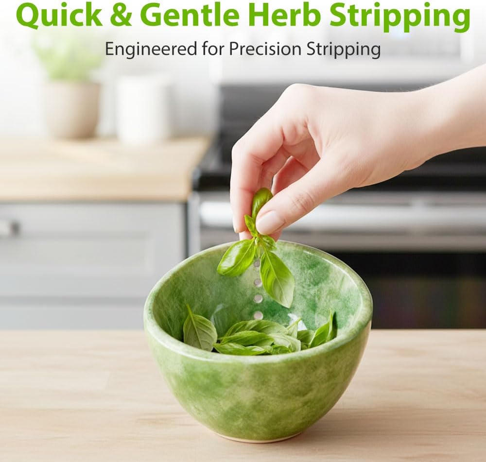 Herb Stripper Bowl, 2026 New Ceramic Herb Stripper with 4 Sizes of Round Holes, Efficient Herb Peeling Cup for Kitchen (White, Resin Version)