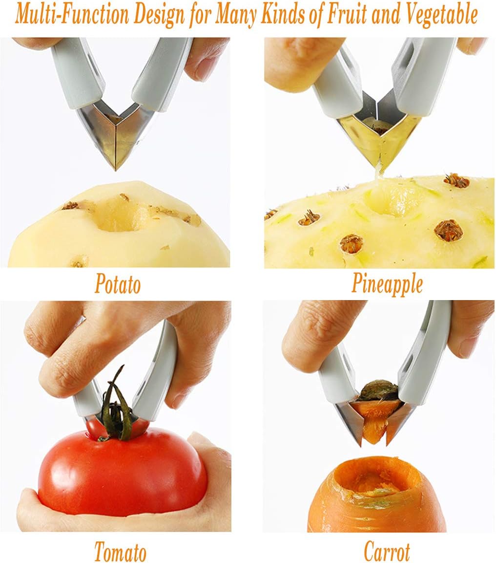 Strawberry Huller Stem Remover Tomato Corer Potato Pineapple Carrot Cutter Tool Kitchen Gadget Tweezers Peeler Utensil Clip for Fruit and Vegetable (Blue)