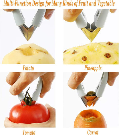 Strawberry Huller Stem Remover Tomato Corer Potato Pineapple Carrot Cutter Tool Kitchen Gadget Tweezers Peeler Utensil Clip for Fruit and Vegetable (Blue)