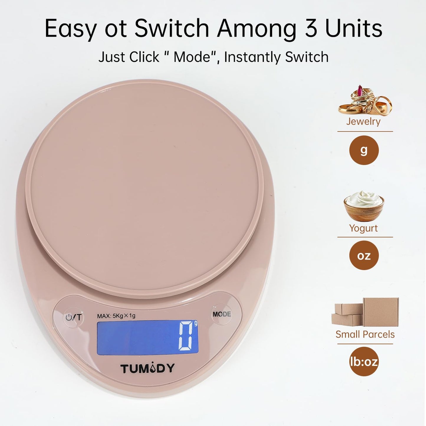 Small Digital Kitchen Scale Food - 11lb/5kg Kitchen Weight Scale with LCD Display for Weight Loss, Sourdough Bread, Baking, Cooking, Keto and Meal Prep, 1g Precision, Batteries Included, Blue