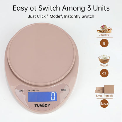 Small Digital Kitchen Scale Food - 11lb/5kg Kitchen Weight Scale with LCD Display for Weight Loss, Sourdough Bread, Baking, Cooking, Keto and Meal Prep, 1g Precision, Batteries Included, Blue