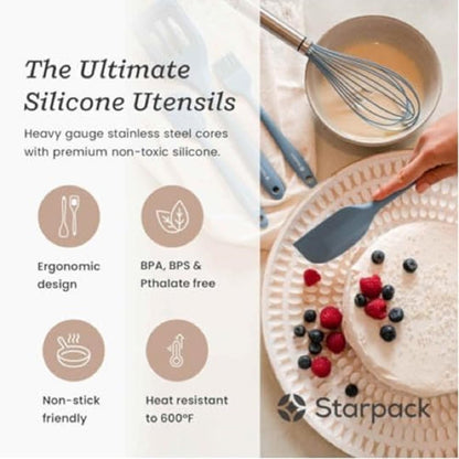 Starpack 'Flip & Whip' Premium Silicone Baking Utensils Set (5 Pcs) - 10" Green Cooking Utensils with Large and Small Spatulas, Whisk and Basting Brush - Heat Resistant to 600°F - Baking Tool Set