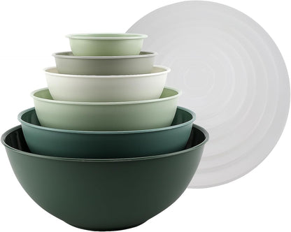 COOK WITH COLOR Mixing Bowls with Lids - 12 Piece Plastic Nesting Bowls Set includes 6 Prep Bowls and 6 Lids, Microwave Safe Mixing Bowl Set, Black Embossed - Colors B