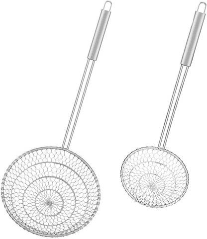 Best Utensils Asian Kitchen Stainless Steel Spider Strainer Professional Wire Skimmer with Spiral Mesh (7-Inch Strainer Basket)
