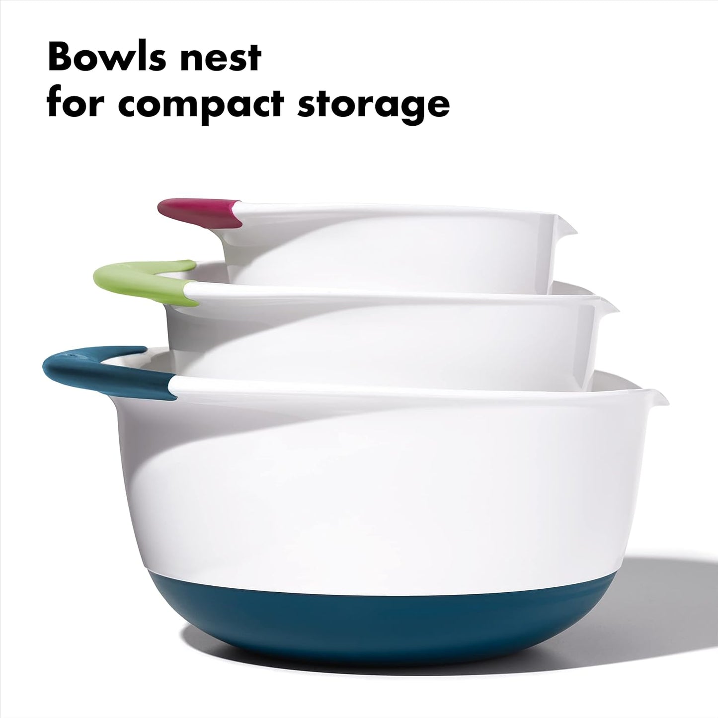 OXO Good Grips 3-Piece Plastic Mixing Bowl Set - Cadet Blue, Tower Gray, Jade, Small, Medium, Large