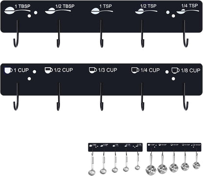 Premium Measuring Cups and Spoons Hanging Rack, Measuring Cup Organizer Rack Suitable for Kitchen Hanging Cups and Spoons, Including Screw and Adhesive Mounting, Cups and Spoons Rack 2pcs