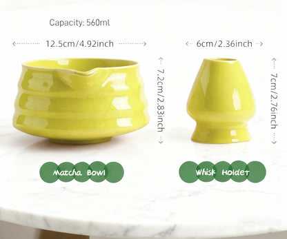 Matcha Whisk Set, 6-Piece Matcha Making Kit, Macha Tea Set, (Chasen Holder), Ceramic Whisk Holder, Matcha Starter Sifter, Bamboo Scoop, Spoon Japanese Tea Tools For Ceremony Gift (Green)